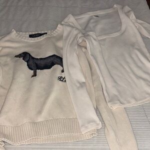 Ralph Lauren Cream Sweater with Dachshund Motif